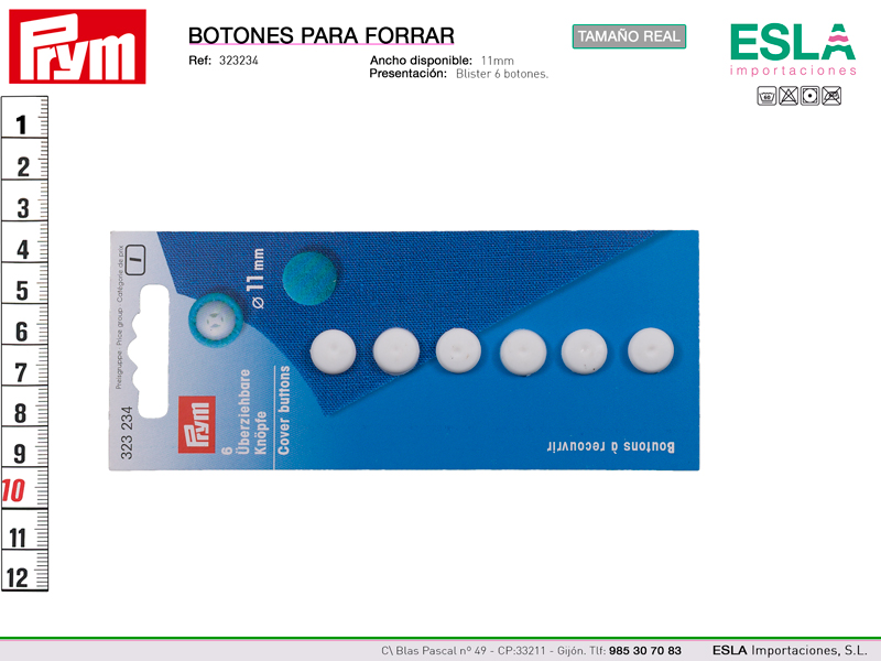 Blister con seis botones de 11mm para forrar