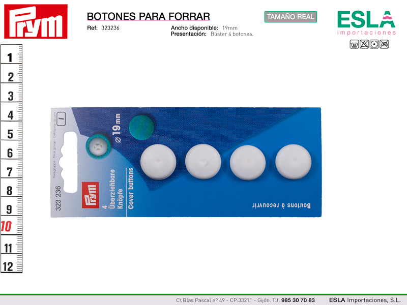 Blister con 4 botones de platico para forrar de 19mm.