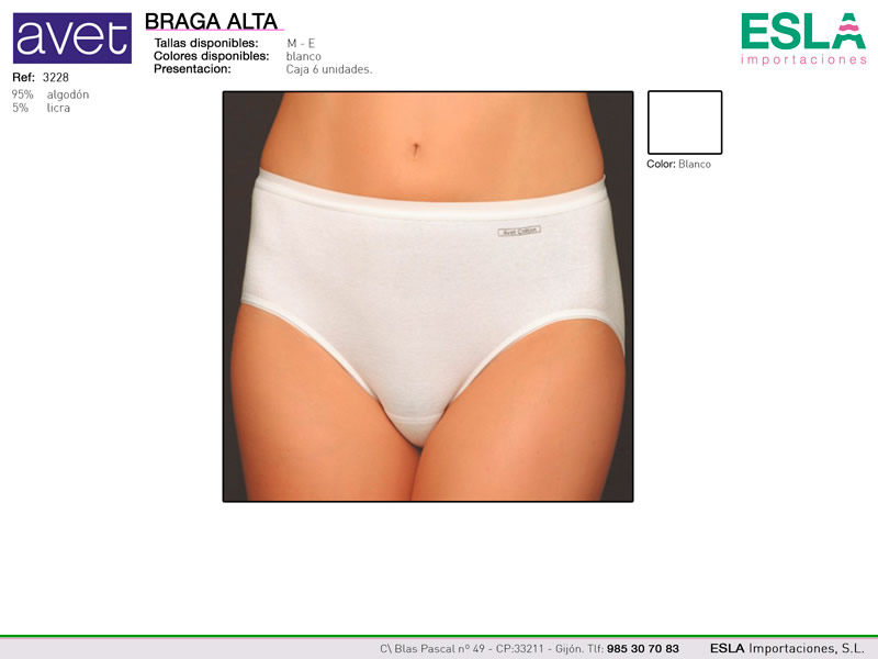 Braga alta clasica, Lisa, Blanca, Avet, Ref 3228