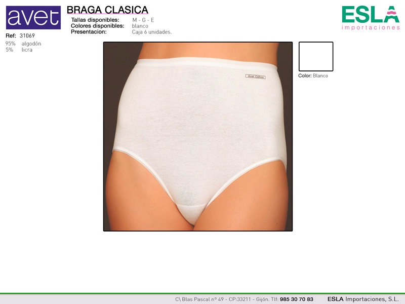 Braga clasica lisa blanca, avet cotton, Avet, Ref 31069