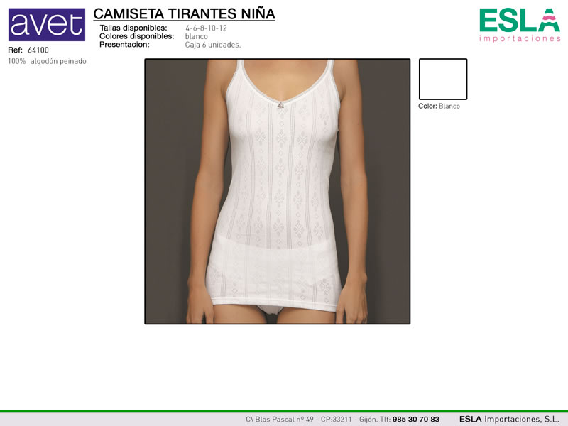 Camiseta tirantes, Con dibujo, Avet, Ref 64100