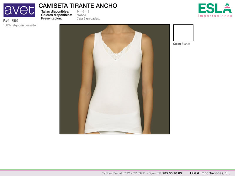 Camiseta tirante ancho, Avet, Ref 7505