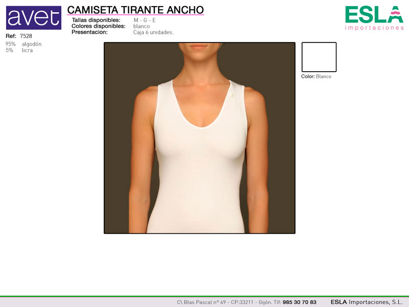 Camiseta de tirantes anchos, Lisa, Avet, Ref 7528 