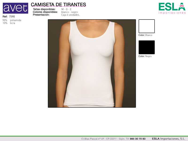 Camiseta tirante ancho, Lisa, Avet, Ref 7590