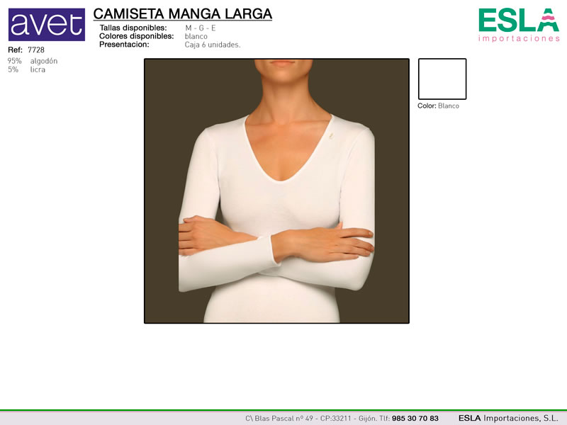 Camiseta manga larga, cuello redondo, Lisa, Avet, Ref 7728