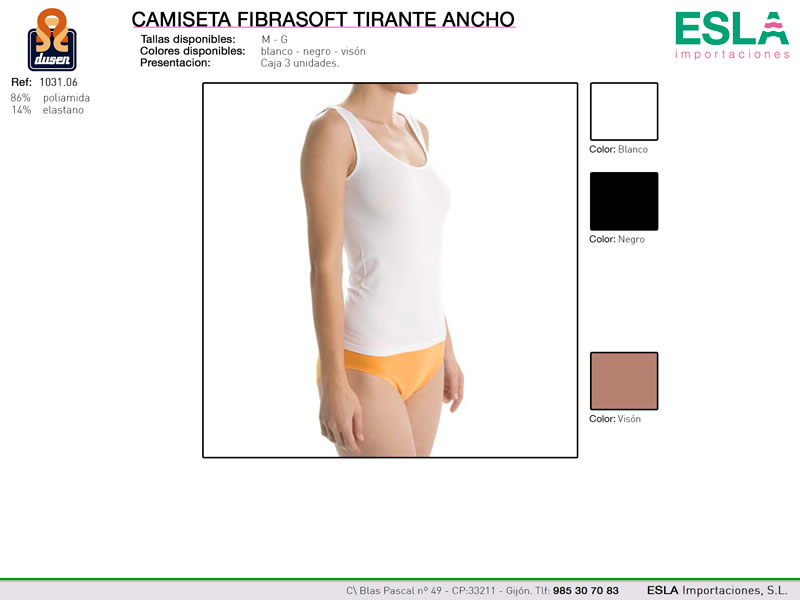 Camiseta tirantes anchos, Fibrasoft, Dusen, Ref 1031.06