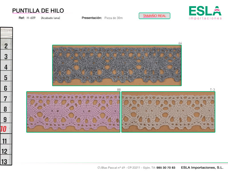 Puntilla de hilo de colores, Familia H609, Ref H609