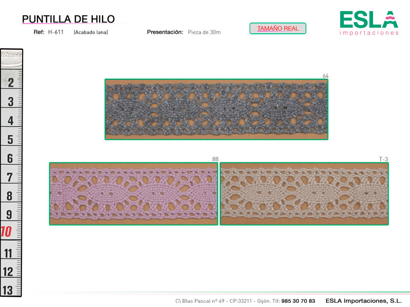 Puntilla de hilo de colores, Familia H609, Ref H611