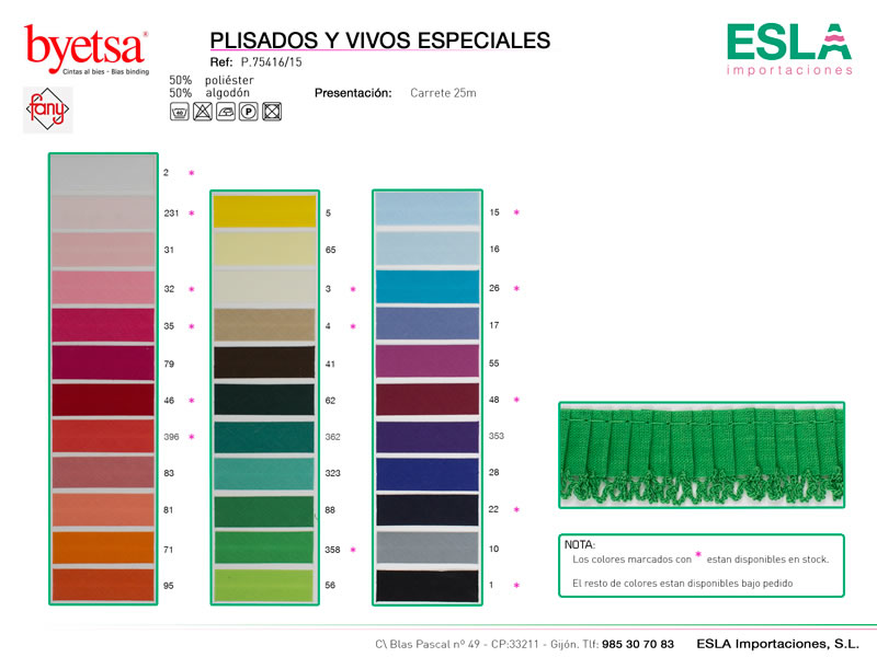 Plisados y vivos especiales, BYETSA, Ref 75416/15