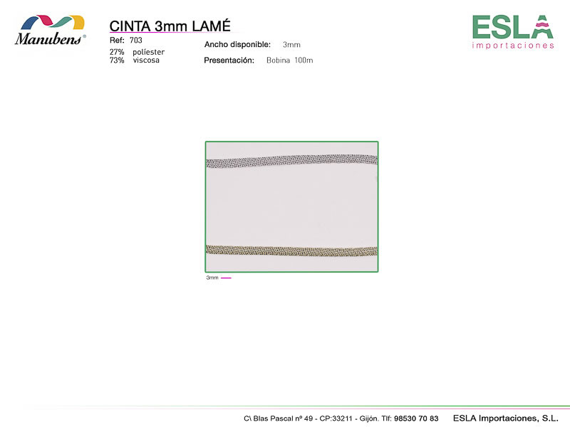 Cinta lame 3mm, Manubens, Ref 703