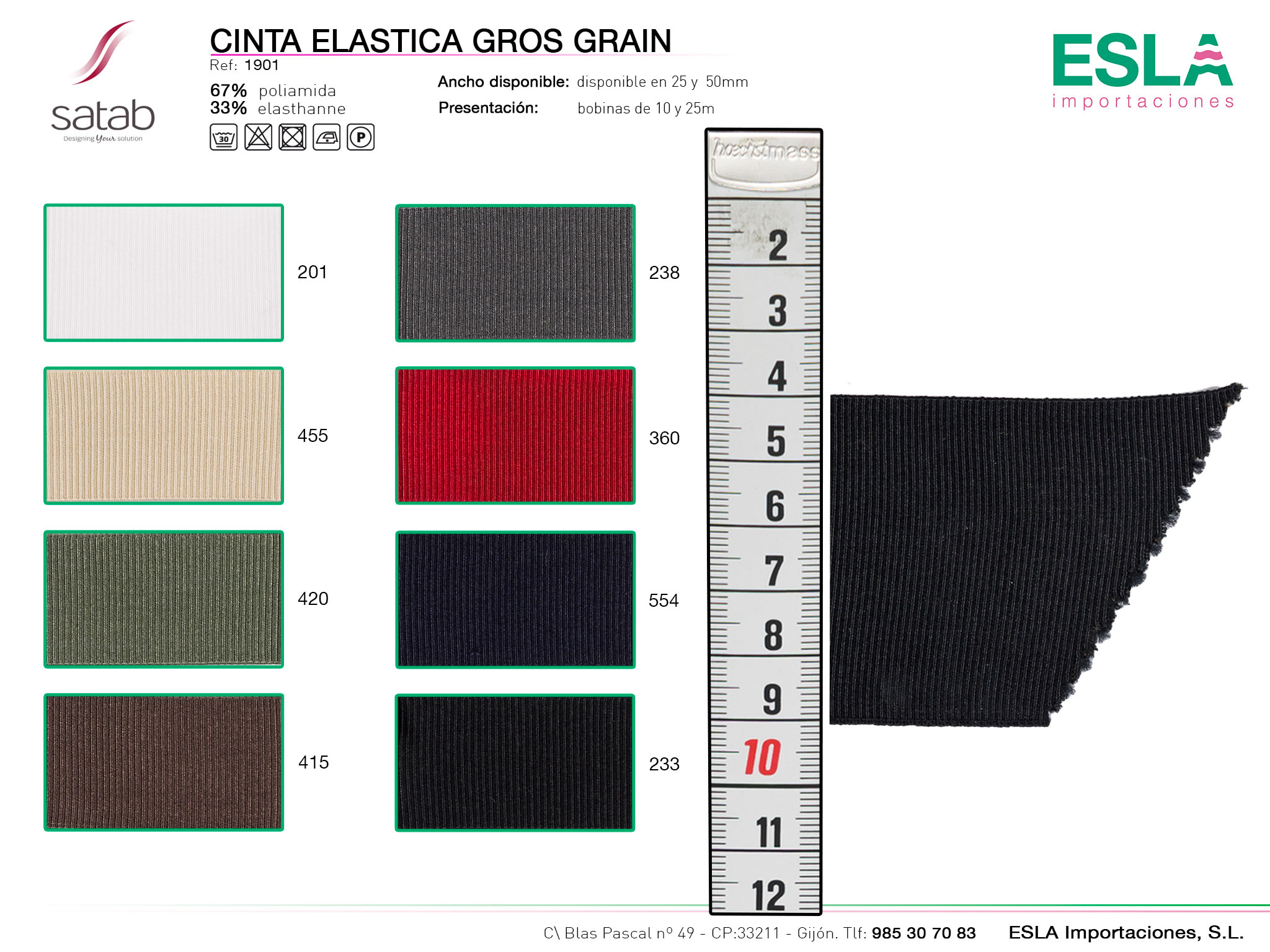 Cinta elastica gros grain, Satab, ref 1901