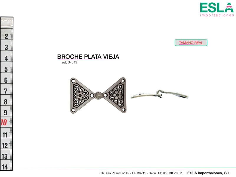 Broche metal, Plata vieja, Ref G-543