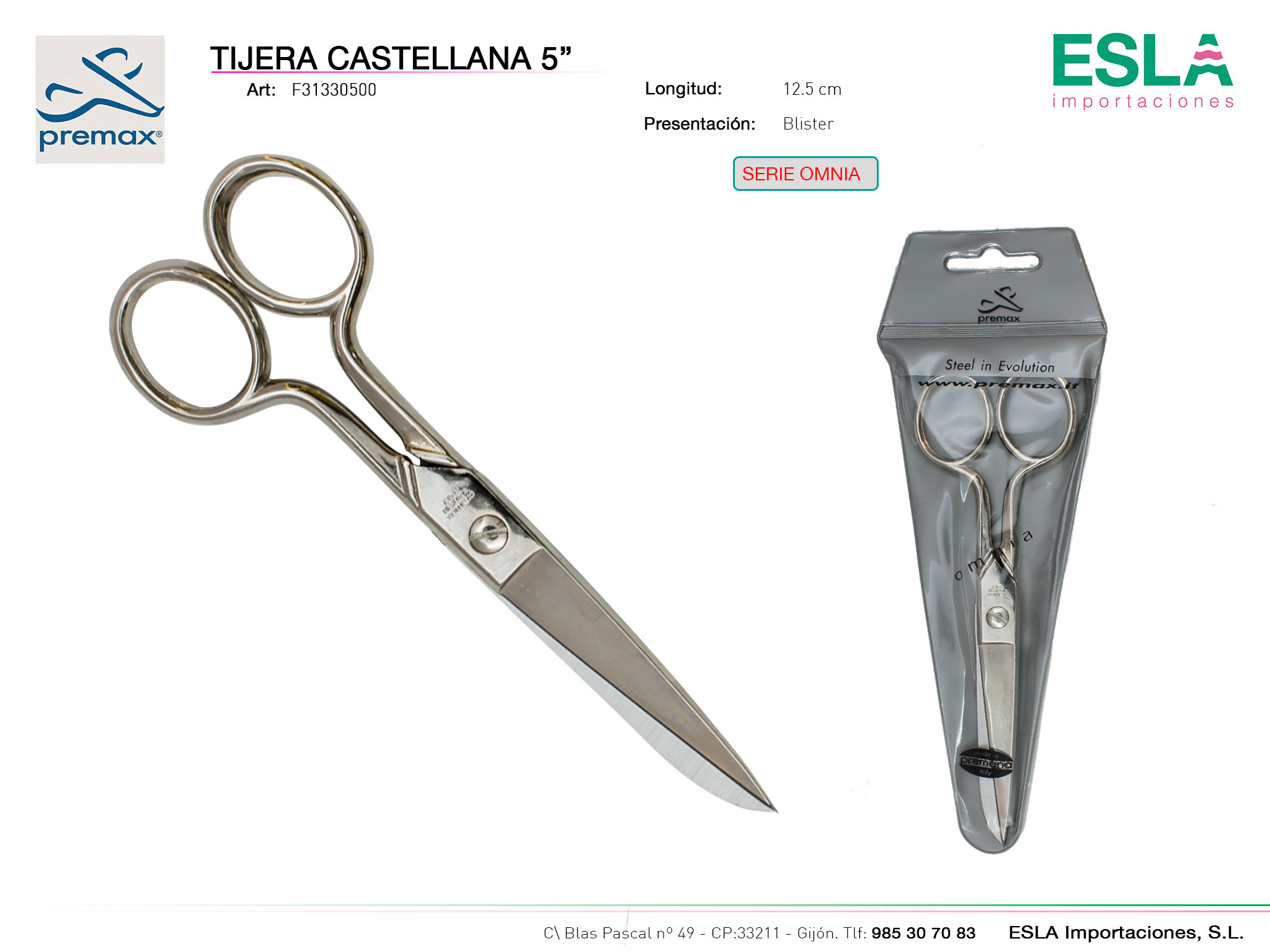 Tijera castellana 12.5cm, Premax, Serie omnia, Ref F31330500