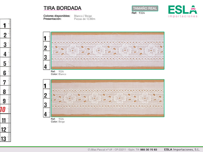 Tira bordada, Blanca y beige, Ref 9324