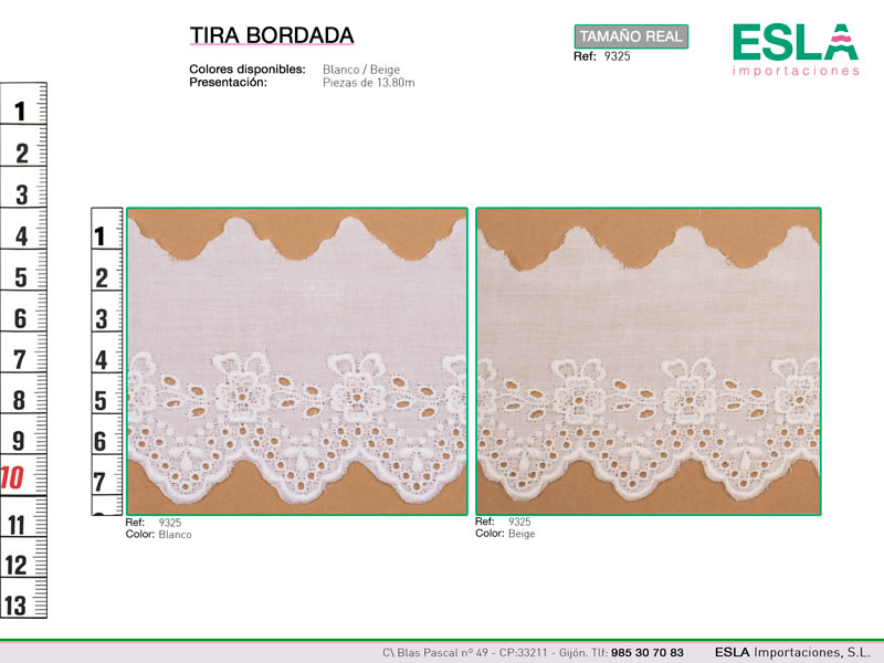 Tira bordada, Blanca y beige, Familia 9324, Ref 9325