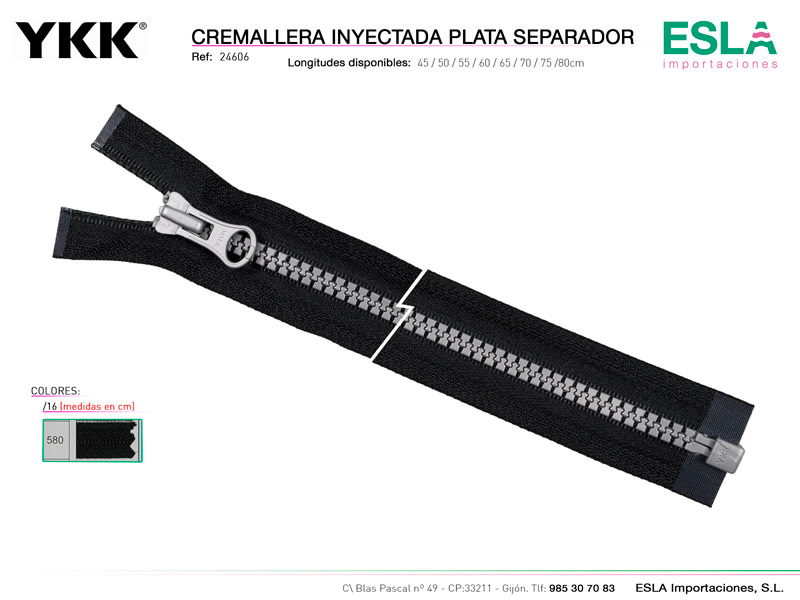 Cremallera inyectada separador plata, YKK, Ref 24606 