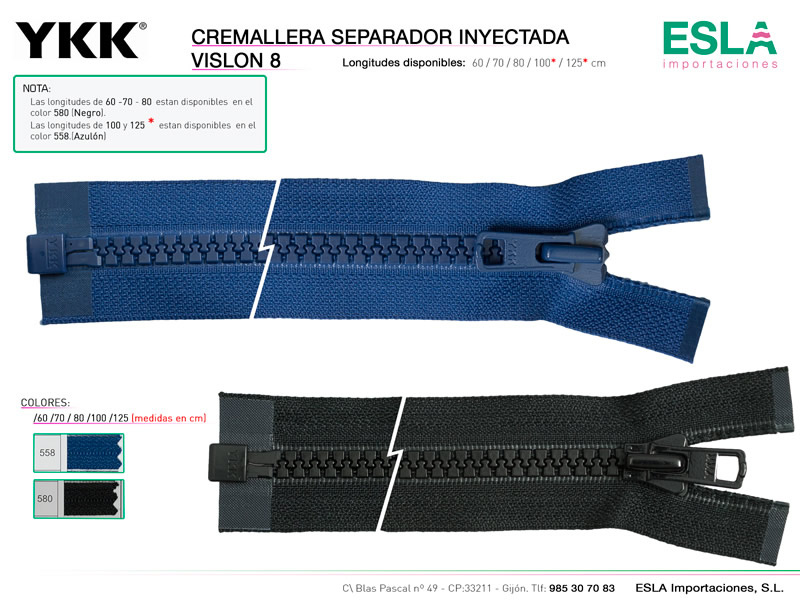 Cremallera inyectada Vislon 8, YKK, Ref Vislon-8