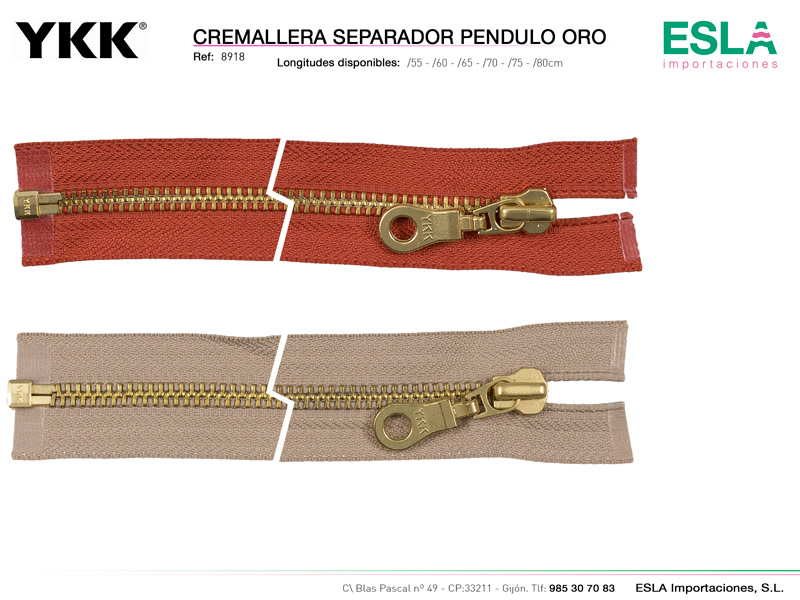 Cremallera pendulo oro, Separador, YKK, Ref 8918