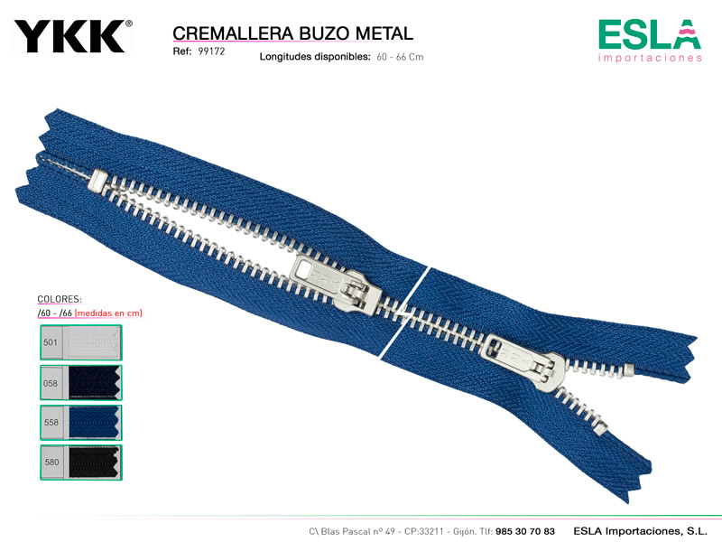 Cremallera buzo metal, Ref 99172