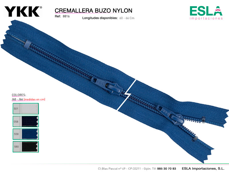 Cremallera buzo nylon, YKK, Ref 99172