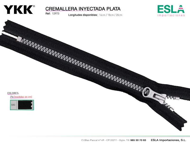 Cremallera inyectada plata, cerrada, YKK, Ref 12973