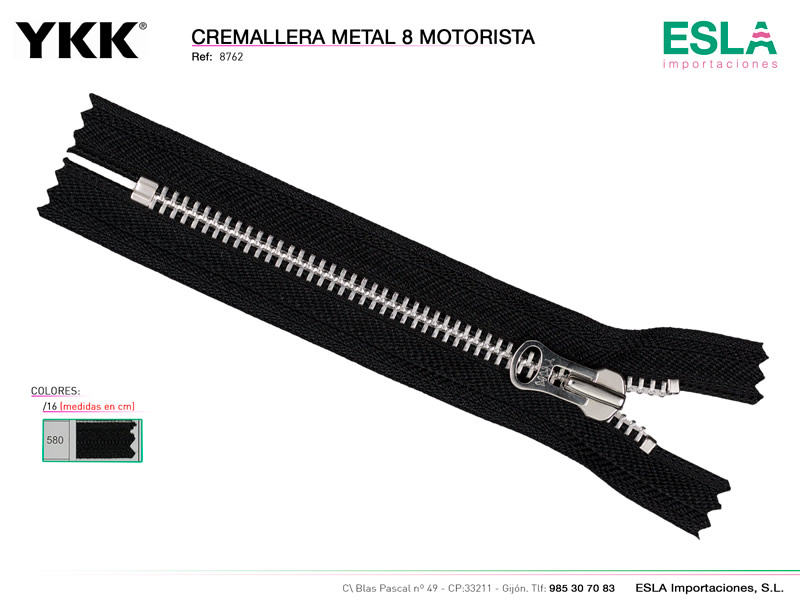 Cremallera metal 8, Motorista, YKK, Ref 8762