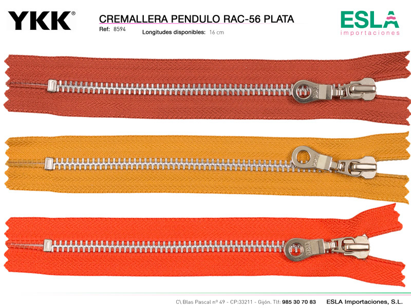 Cremallera metal pendulo plata, YKK, Ref 8594