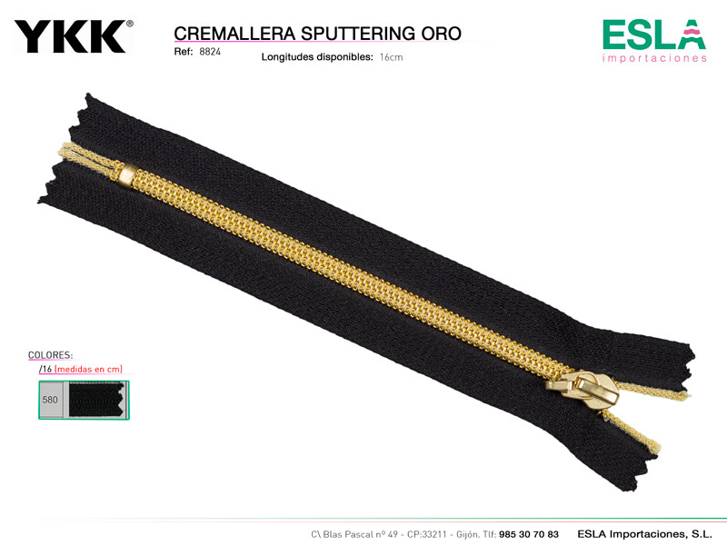 Cremallera Sputtering oro cerrada, YKK, Ref 8824