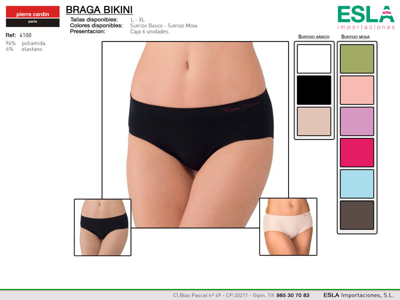 Braga bikini, lisa, sin costuras, Pierre Cardin, Ref 4100