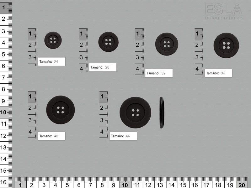 Botón pasta, Botón negro, cuatro tamaños disponibles, Ref B-826