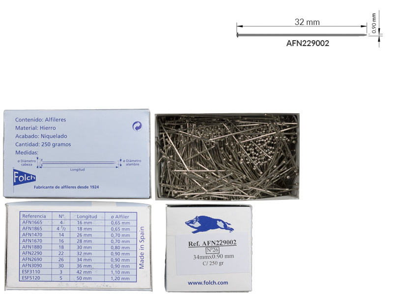 Alfiler hierro, nº22, Caja 250gr, Jabali, Ref 229002