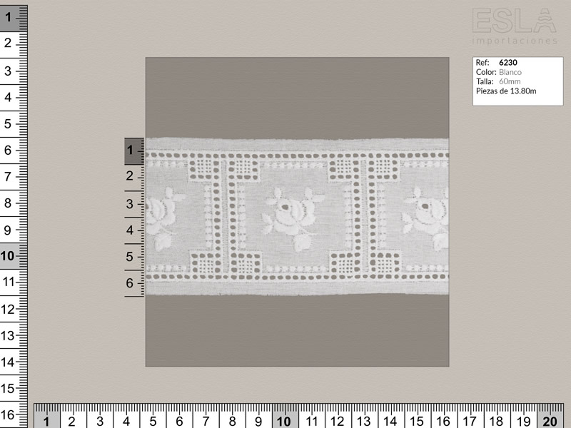 Tira bordada, Blanco, Entredos, Ref 6230