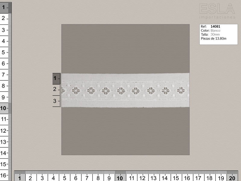 Tira bordada, Blanco, Entredos, Ref 14081