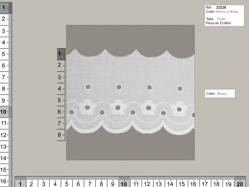Tira bordada, Blanco y beige, Ref 22228
