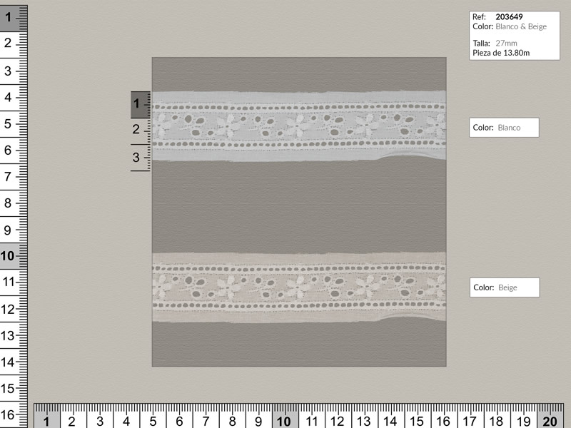 Tira bordada, Blanco y beige, Entredos, Ref 203649