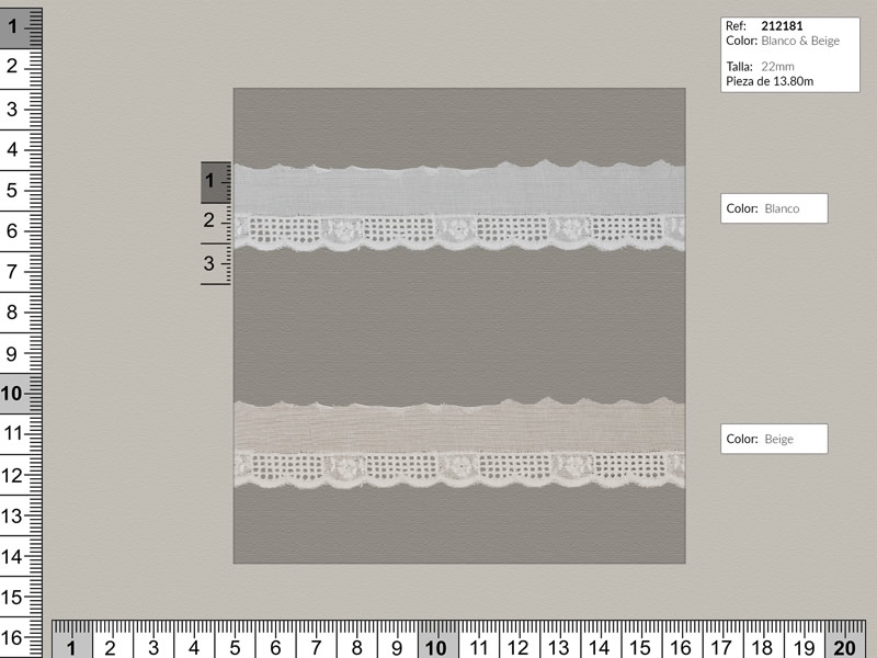 Tira bordada, Blanco y beige, Ref 212181