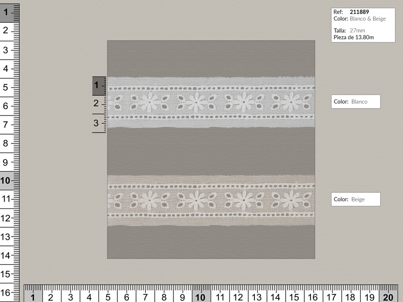 Tira bordada, Blanco y beige, Entredos, Ref 211889