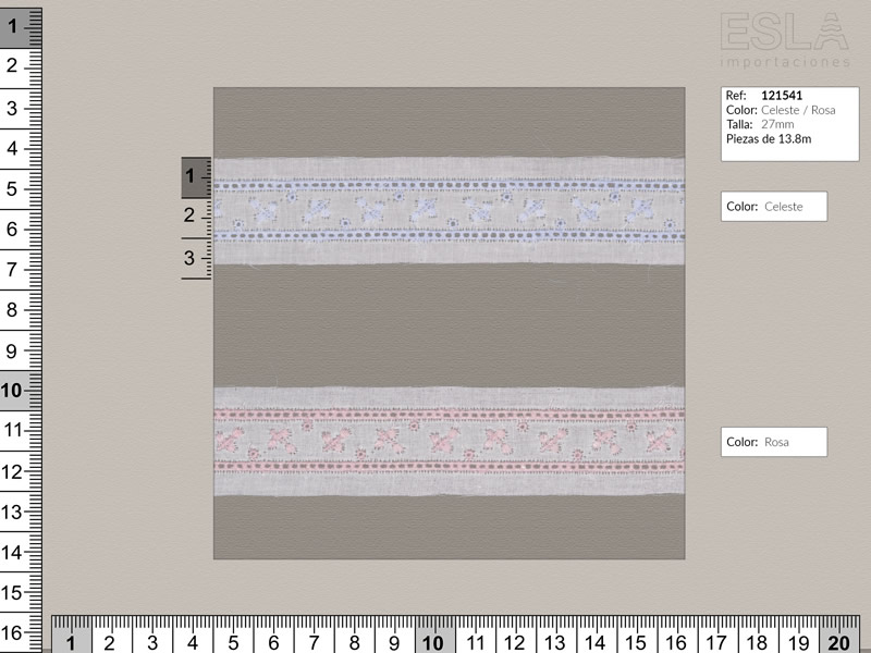 Tira bordada, Celeste y Rosa, Entredos, Ref 121541