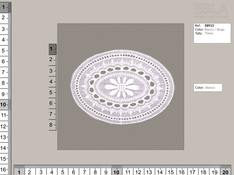 Aplicación bordada, forma oval, Blanco y beige, Ref 58913