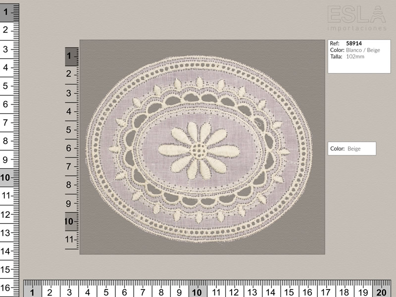 Aplicación bordada, forma oval, Blanco y beige, Ref 58914