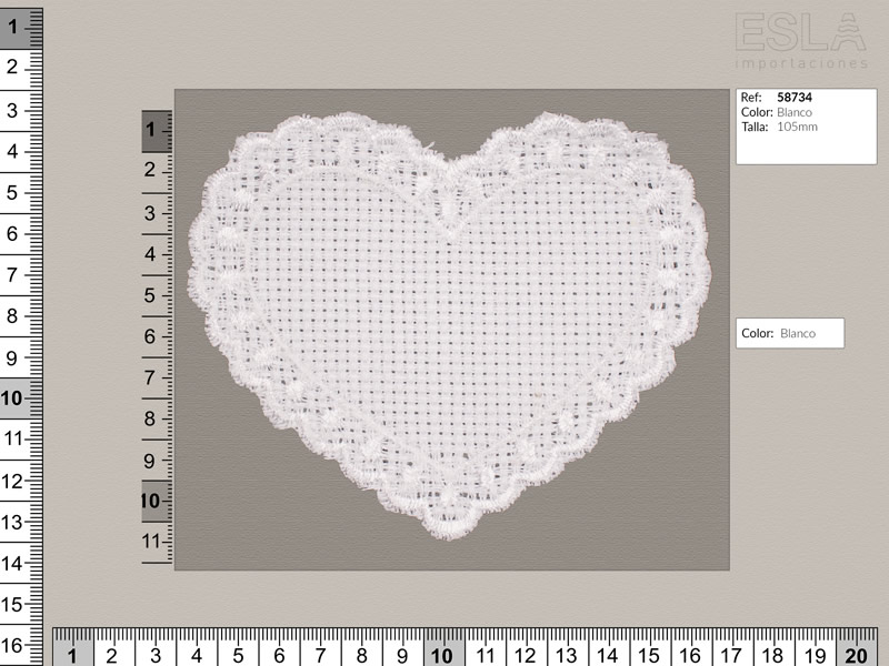 Aplicación bordada, forma de corazon, Blanco, Ref 58734