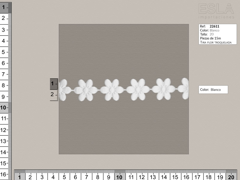 Tira flor troquelada, Blanco, Ref 22611