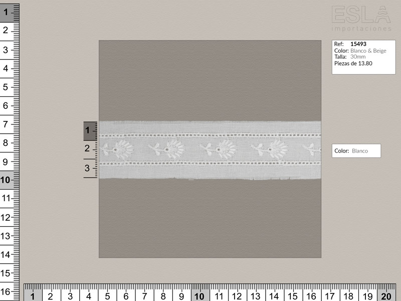 Tira bordada, Entredos, Blanco, Ref 15493