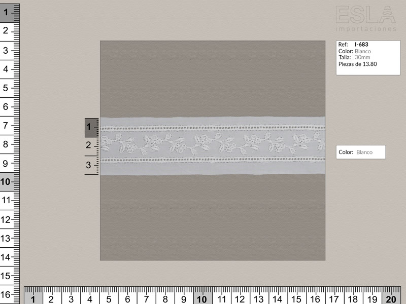 Tira bordada, Entredos, Blanco, Ref I-683