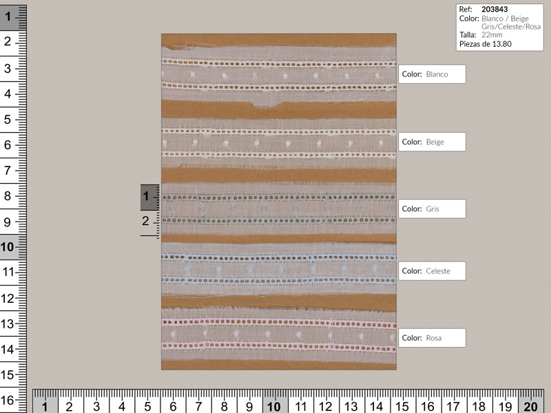Tira bordada, Entredos, 5 colores, Ref 203843