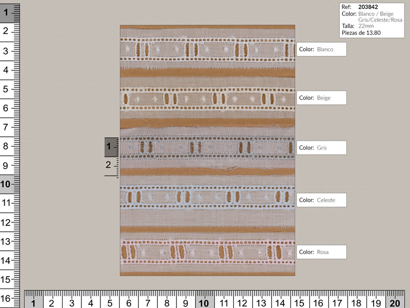 Tira bordada, Entredos, 5 colores, Ref 203842