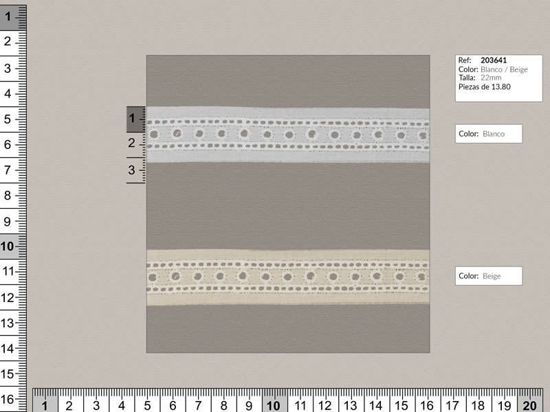 Tira bordada, Entredos, Blanco y beige, Ref 203641