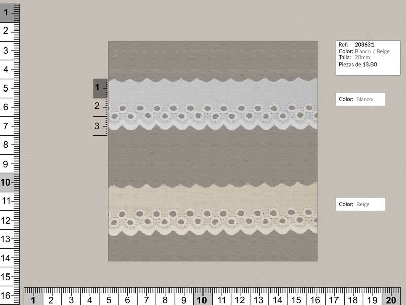 Tira bordada, Blanco y beige, Ref 203631