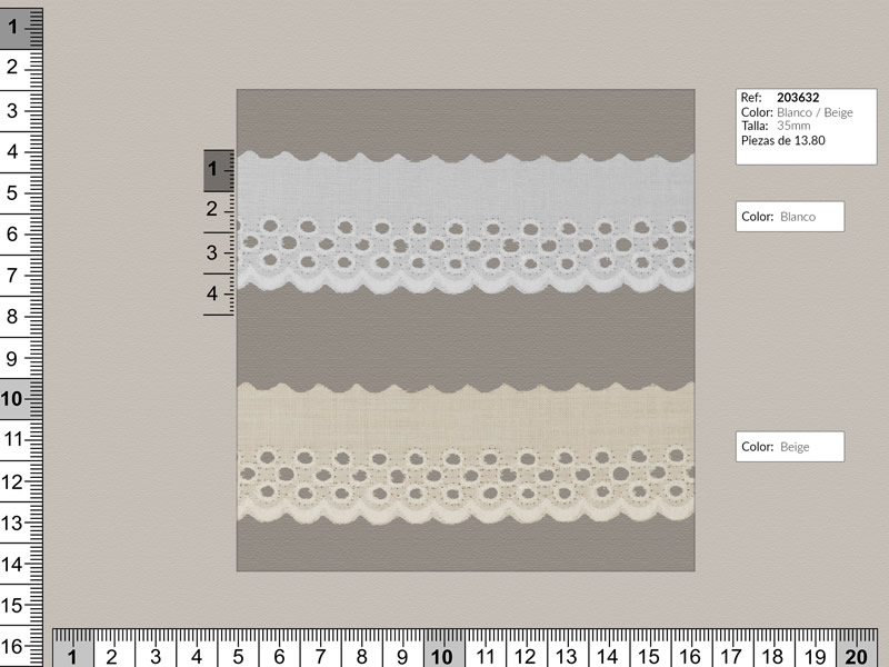 Tira bordada, Blanco y beige, Ref 203632