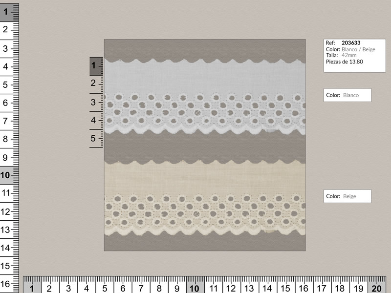 Tira bordada, Blanco y beige, Ref 203630